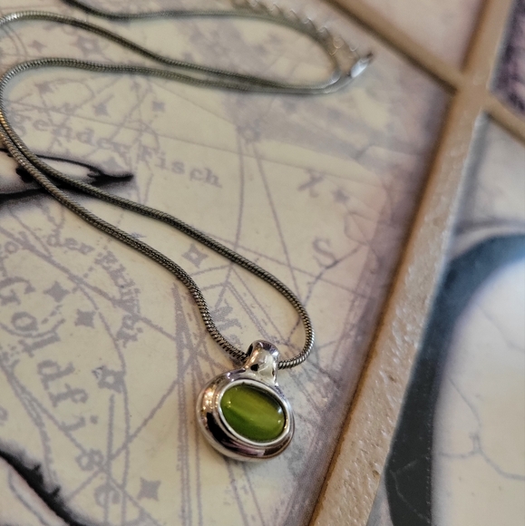 Lia Sophia Green Stone Silver Chain Necklace